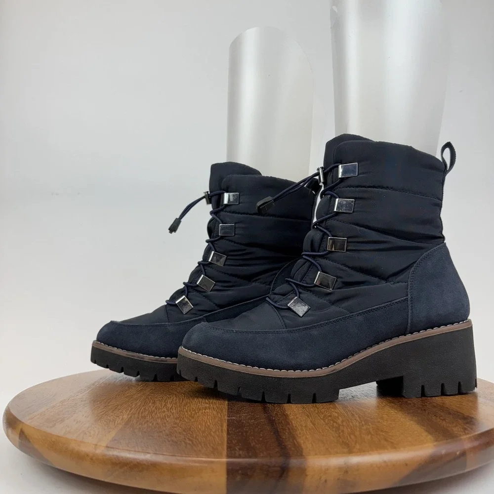 Womens Blondo Daylor Blue Quilted Nylon Waterproof Casual Heeled Boots‎ Size 8.5